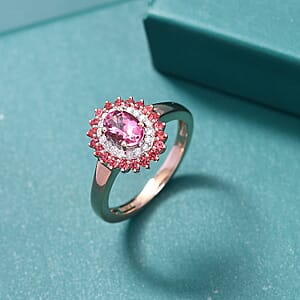 Luxoro 10K Rose Gold Premium Pink Calabar Tourmaline, Padparadscha Sapphire and White Diamond (I2) (0.10) Ring (Size 5.0) 1.35 ctw