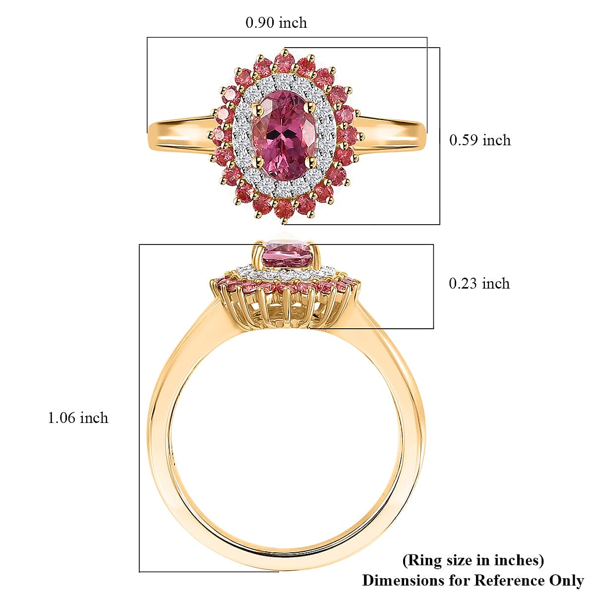 Luxoro 10K Rose Gold Premium Pink Calabar Tourmaline, Padparadscha Sapphire and White Diamond (I2) (0.10) Ring (Size 5.5) 1.35 ctw image number 5
