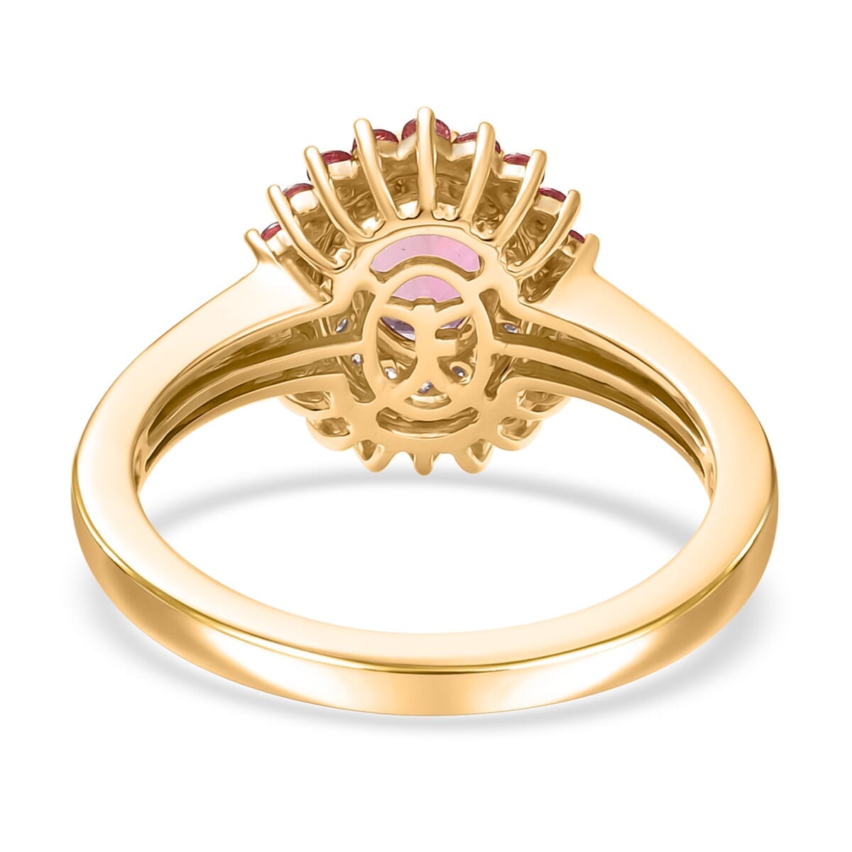 Luxoro Premium Natural Calabar Pink Tourmaline, Padparadscha Sapphire and I2 Diamond 1.35 ctw Crimson Halo Ring in 10K Rose Gold (Size 6.0) image number 4