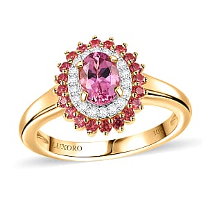Luxoro 10K Rose Gold Premium Pink Calabar Tourmaline, Padparadscha Sapphire and White Diamond (I2) (0.10) Ring (Size 7.5) 1.35 ctw