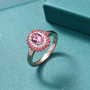 Luxoro Premium Natural Calabar&nbsp;Pink Tourmaline, Padparadscha Sapphire and I2 Diamond 1.35 ctw Crimson Halo Ring in 10K Rose Gold (Size 8.0)