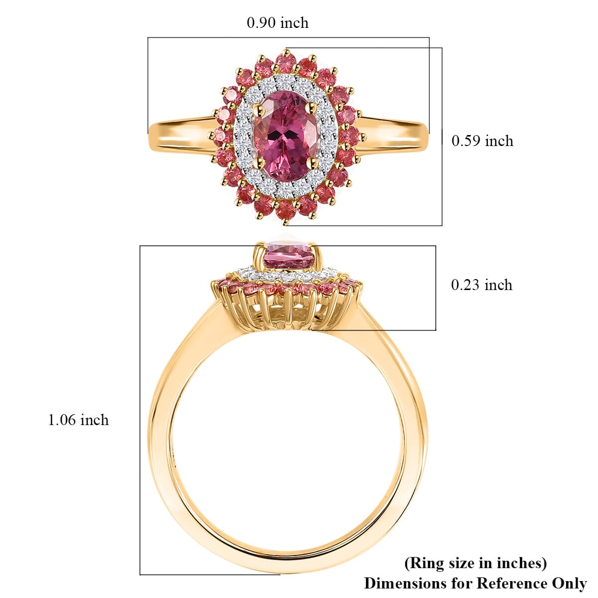 Luxoro 10K Rose Gold Premium Pink Calabar Tourmaline, Padparadscha Sapphire and White Diamond (I2) (0.10) Ring (Size 8.5) 1.35 ctw image number 5