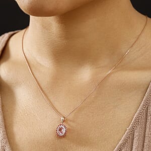 Luxoro Premium Natural Calabar&nbsp;Pink Tourmaline, Padparadscha Sapphire and I2 Diamond 1.65 ctw Crimson Halo Pendant without Chain in 10K Rose Gold