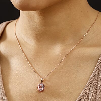 Luxoro Premium Natural Calabar Pink Tourmaline, Padparadscha Sapphire and I2 Diamond 1.65 ctw Crimson Halo Pendant without Chain in 10K Rose Gold