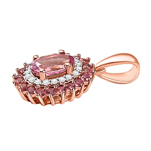 Luxoro Premium Natural Calabar&nbsp;Pink Tourmaline, Padparadscha Sapphire and I2 Diamond 1.65 ctw Crimson Halo Pendant without Chain in 10K Rose Gold