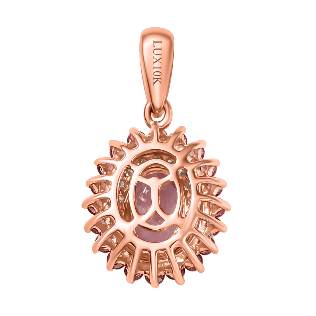 Luxoro Premium Natural Calabar Pink Tourmaline, Padparadscha Sapphire and I2 Diamond 1.65 ctw Crimson Halo Pendant without Chain in 10K Rose Gold image number 4