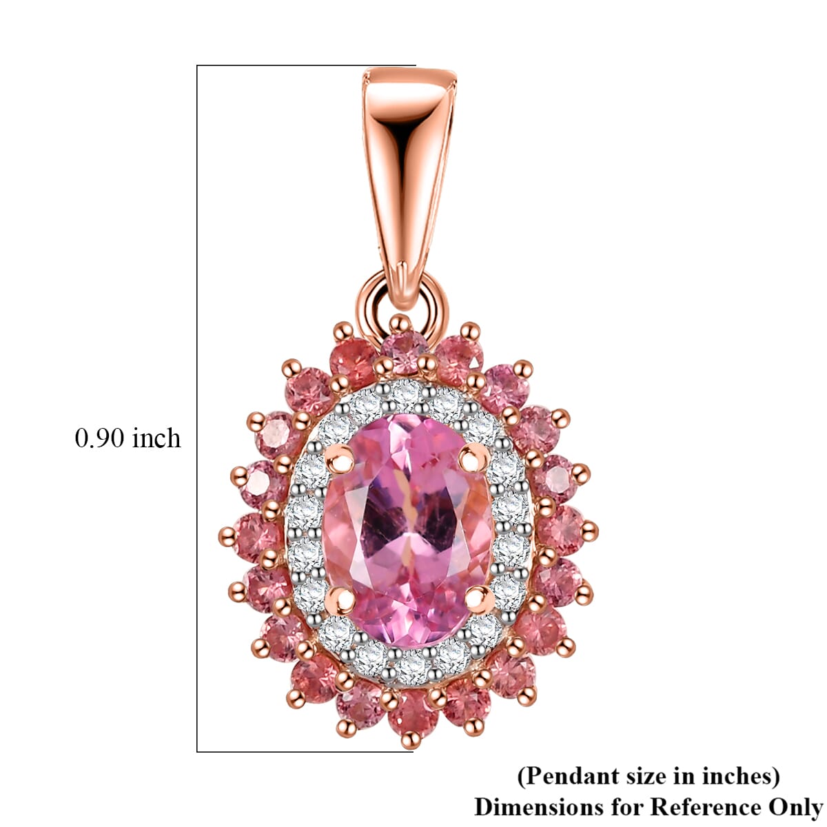 Luxoro Premium Natural Calabar Pink Tourmaline, Padparadscha Sapphire and I2 Diamond 1.65 ctw Crimson Halo Pendant without Chain in 10K Rose Gold image number 5