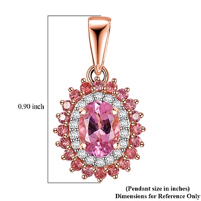 Luxoro Premium Natural Calabar Pink Tourmaline, Padparadscha Sapphire and I2 Diamond 1.65 ctw Crimson Halo Pendant without Chain in 10K Rose Gold