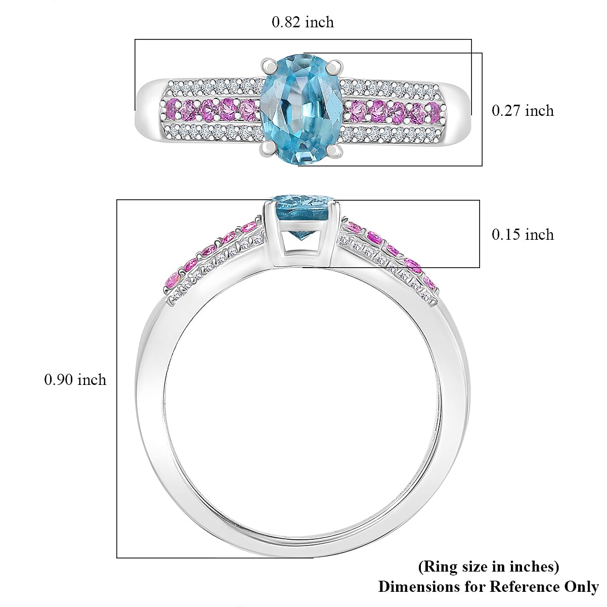 D'Joy Cambodian Blue Zircon and Multi Gemstone 1.25 ctw Ring in Rhodium Over Sterling Silver (Size 10.0)