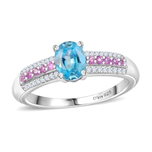 D'Joy Cambodian Blue Zircon and Multi Gemstone 1.25 ctw Ring in Rhodium Over Sterling Silver (Size 7.0)