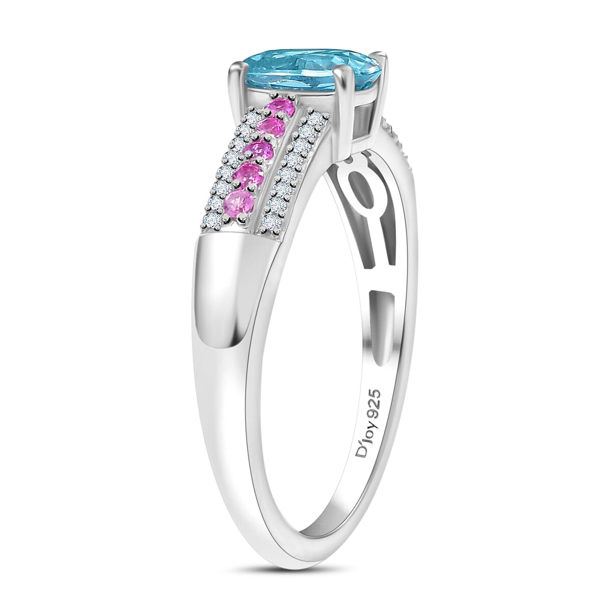 D'Joy Cambodian Blue Zircon and Multi Gemstone 1.25 ctw Ring in Rhodium Over Sterling Silver (Size 7.0) image number 3