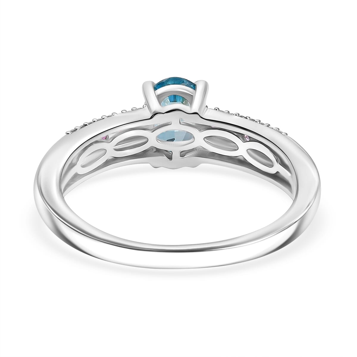 D'Joy Cambodian Blue Zircon and Multi Gemstone 1.25 ctw Ring in Rhodium Over Sterling Silver (Size 7.0) image number 4