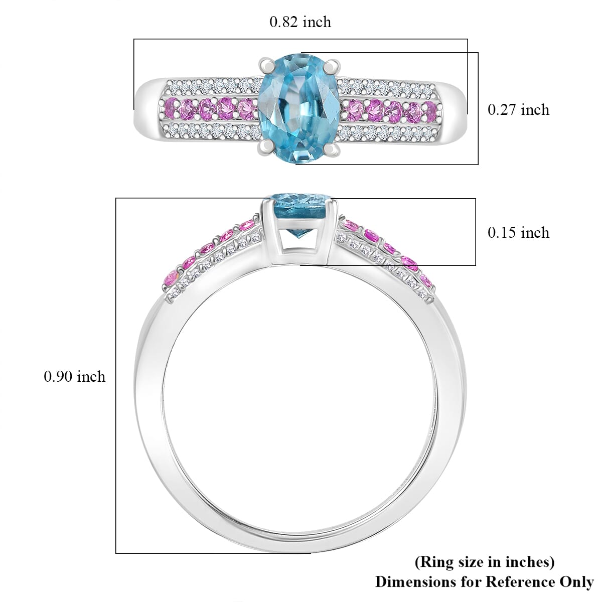 D'Joy Cambodian Blue Zircon and Multi Gemstone 1.25 ctw Ring in Rhodium Over Sterling Silver (Size 7.0) image number 5