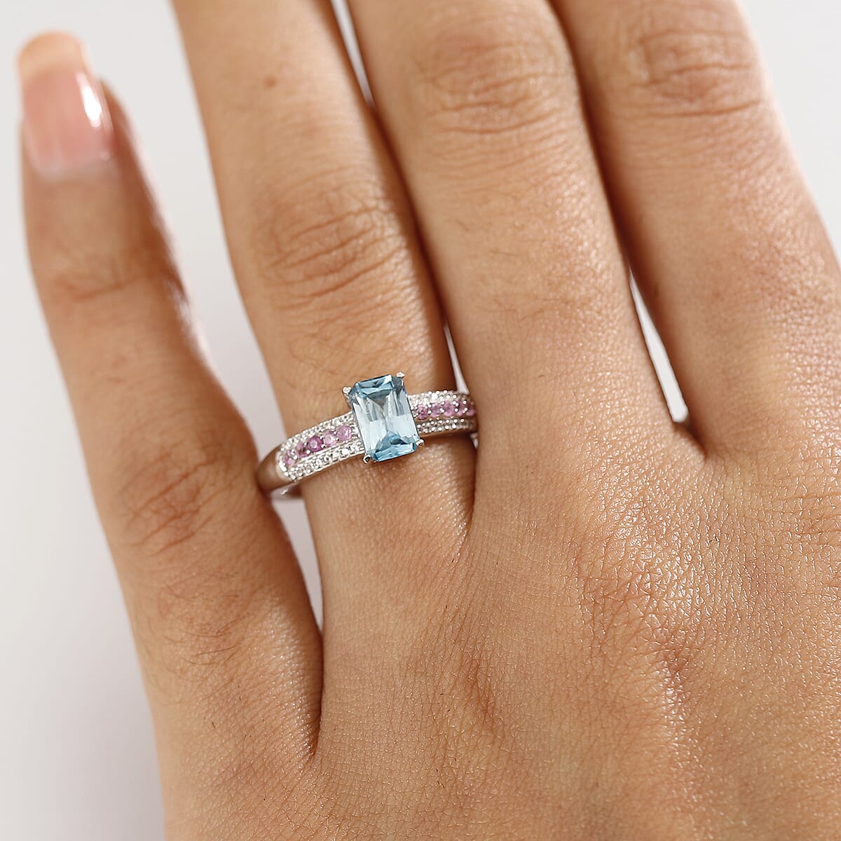 D'Joy Cambodian Blue Zircon and Multi Gemstone 1.80 ctw Ring in Rhodium Over Sterling Silver (Size 10.0) image number 1