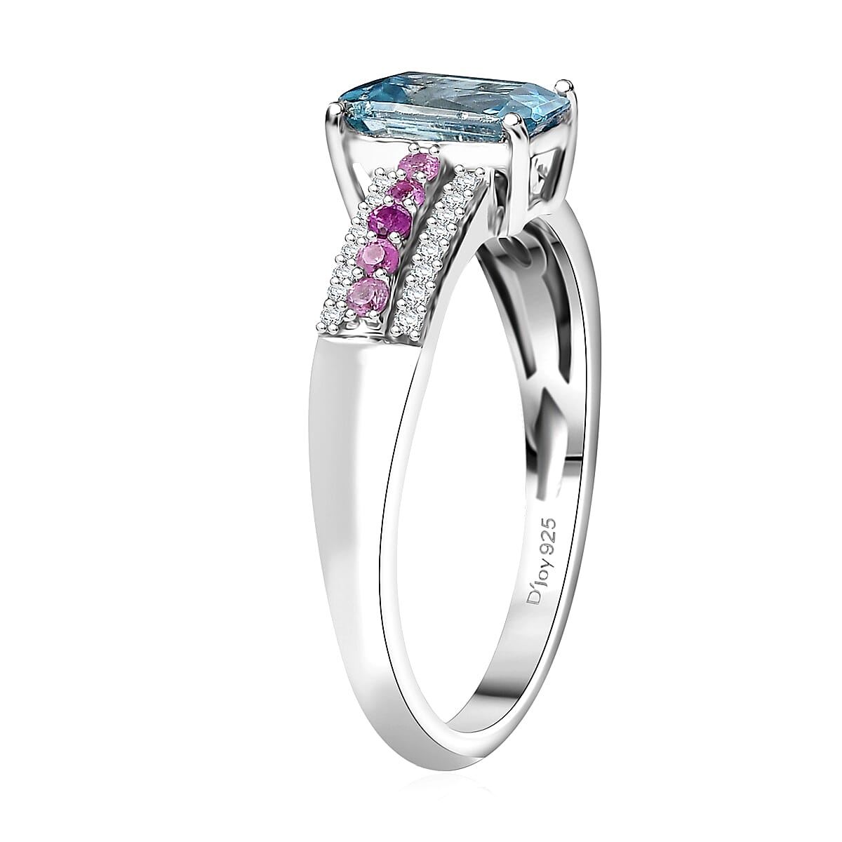 D'Joy Cambodian Blue Zircon and Multi Gemstone 1.80 ctw Ring in Rhodium Over Sterling Silver (Size 10.0) image number 2