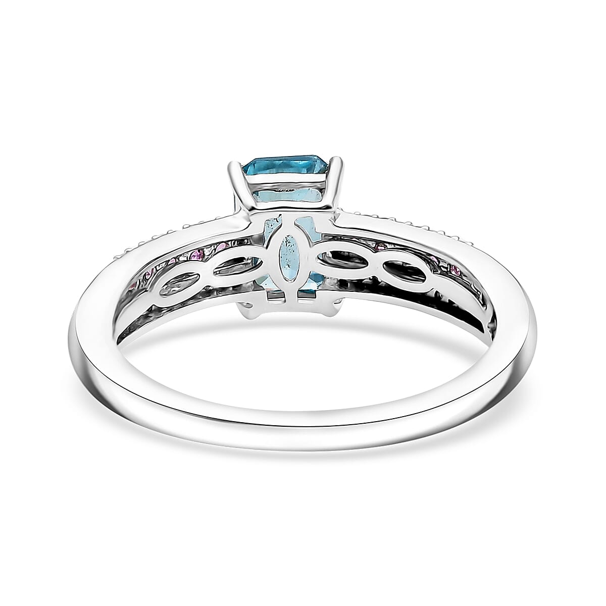 D'Joy Cambodian Blue Zircon and Multi Gemstone 1.80 ctw Ring in Rhodium Over Sterling Silver (Size 10.0) image number 3