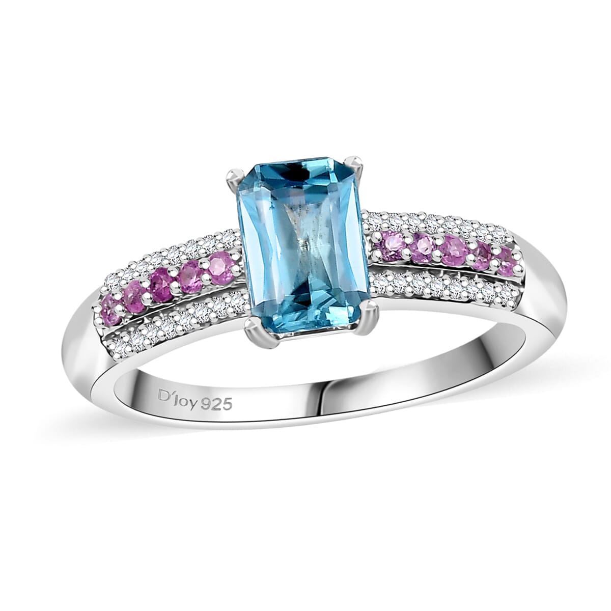 D'Joy Cambodian Blue Zircon and Multi Gemstone 1.80 ctw Ring in Rhodium Over Sterling Silver (Size 7.0) image number 0