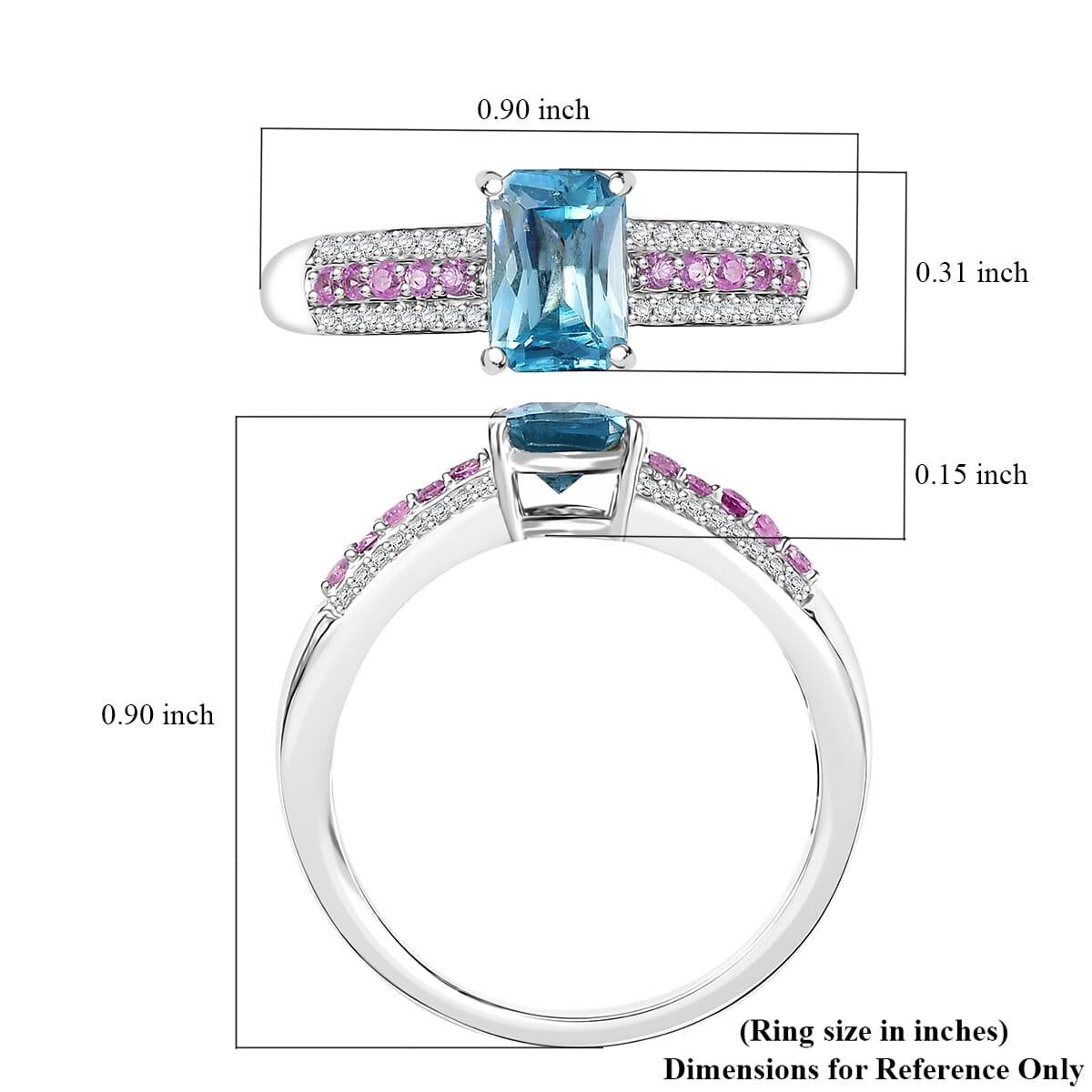 D'Joy Cambodian Blue Zircon and Multi Gemstone 1.80 ctw Ring in Rhodium Over Sterling Silver (Size 7.0) image number 4