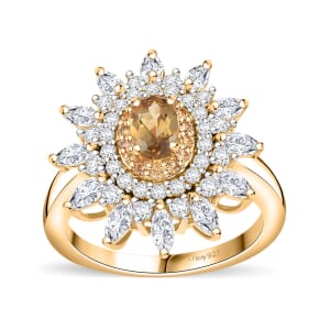 D'Joy Premium Golden Turkizite and Multi Gemstone 2.50 ctw Sunflower Halo Ring in 18K Vermeil Yellow Gold Over Sterling Silver (Size 10.0)