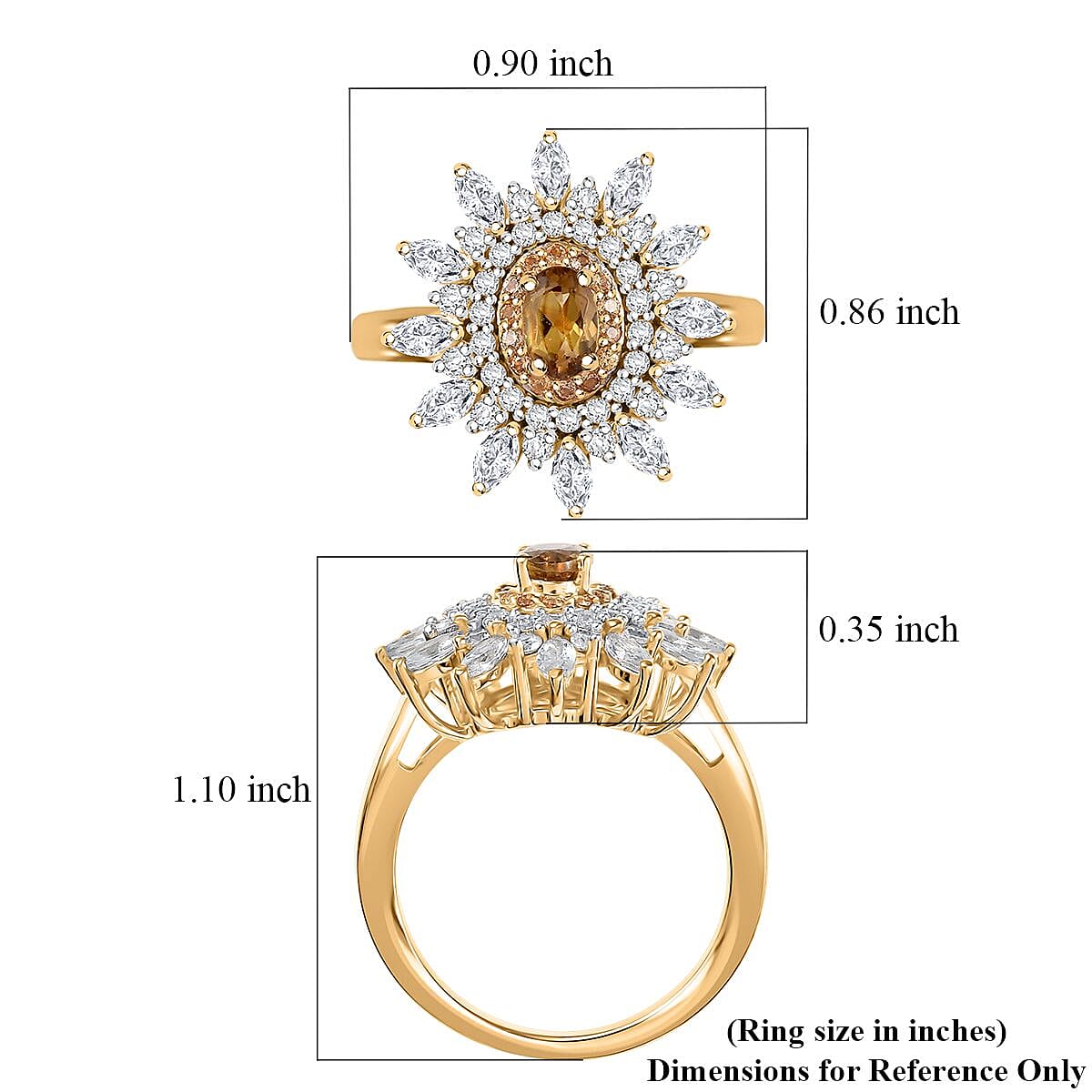 D'Joy Premium Golden Turkizite and Multi Gemstone 2.50 ctw Sunflower Halo Ring in 18K Vermeil Yellow Gold Over Sterling Silver (Size 10.0)
