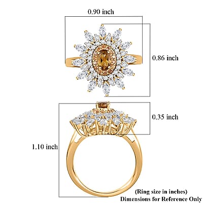 D'Joy Premium Golden Turkizite and Multi Gemstone 2.50 ctw Sunflower Halo Ring in 18K Vermeil Yellow Gold Over Sterling Silver (Size 10.0)