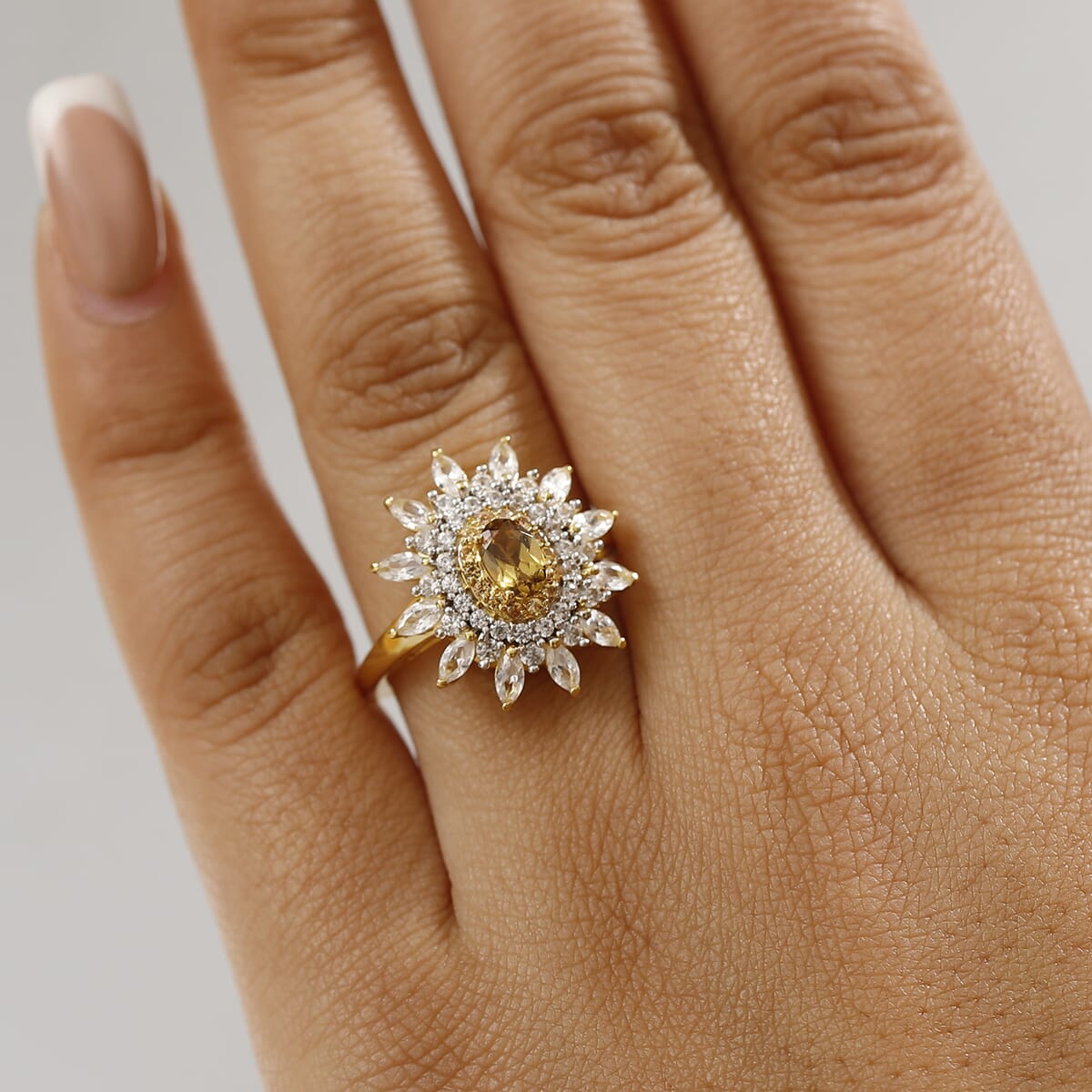 D'Joy Premium Golden Turkizite and Multi Gemstone 2.50 ctw Sunflower Halo Ring in 18K Vermeil Yellow Gold Over Sterling Silver (Size 6.0) image number 2