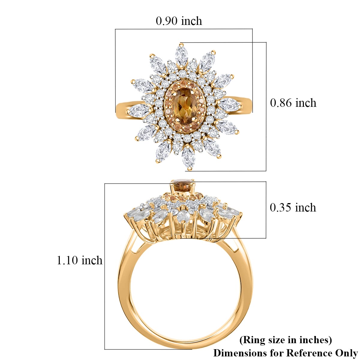 D'Joy Premium Golden Turkizite and Multi Gemstone 2.50 ctw Sunflower Halo Ring in 18K Vermeil Yellow Gold Over Sterling Silver (Size 6.0) image number 5