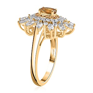 D'Joy Premium Golden Turkizite and Multi Gemstone 2.50 ctw Sunflower Halo Ring in 18K Vermeil Yellow Gold Over Sterling Silver (Size 9.0)