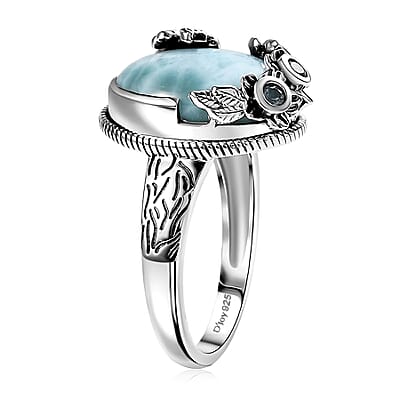 D'Joy Artisan Crafted Premium Larimar and Sky Blue Topaz 7.00 ctw Fancy Ring in Black Oxidized Sterling Silver (Size 10.0)