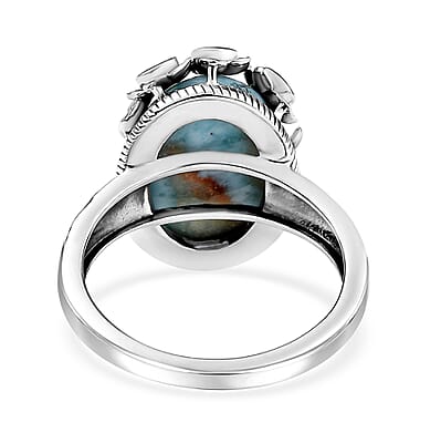 D'Joy Artisan Crafted Premium Larimar and Sky Blue Topaz 7.00 ctw Fancy Ring in Black Oxidized Sterling Silver (Size 10.0)