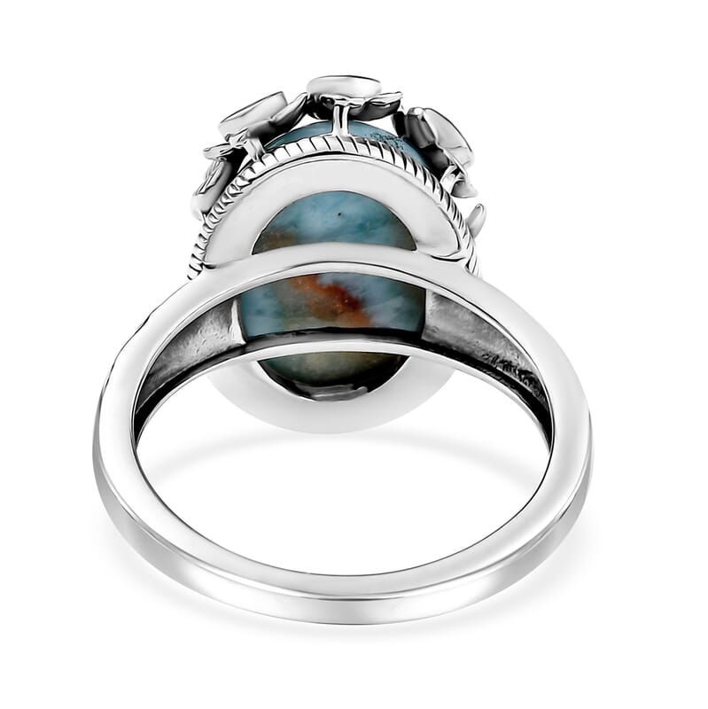 D'Joy Artisan Crafted Premium Larimar and Sky Blue Topaz 7.00 ctw Fancy Ring in Black Oxidized Sterling Silver (Size 10.0)
