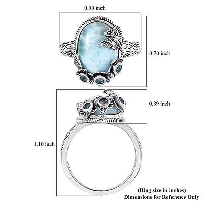 D'Joy Artisan Crafted Premium Larimar and Sky Blue Topaz 7.00 ctw Fancy Ring in Black Oxidized Sterling Silver (Size 10.0)