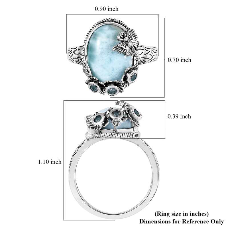 D'Joy Artisan Crafted Premium Larimar and Sky Blue Topaz 7.00 ctw Fancy Ring in Black Oxidized Sterling Silver (Size 10.0)