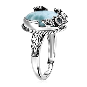 D'Joy Artisan Crafted Premium Larimar and Sky Blue Topaz 7.00 ctw Fancy Ring in Black Oxidized Sterling Silver (Size 7.0)