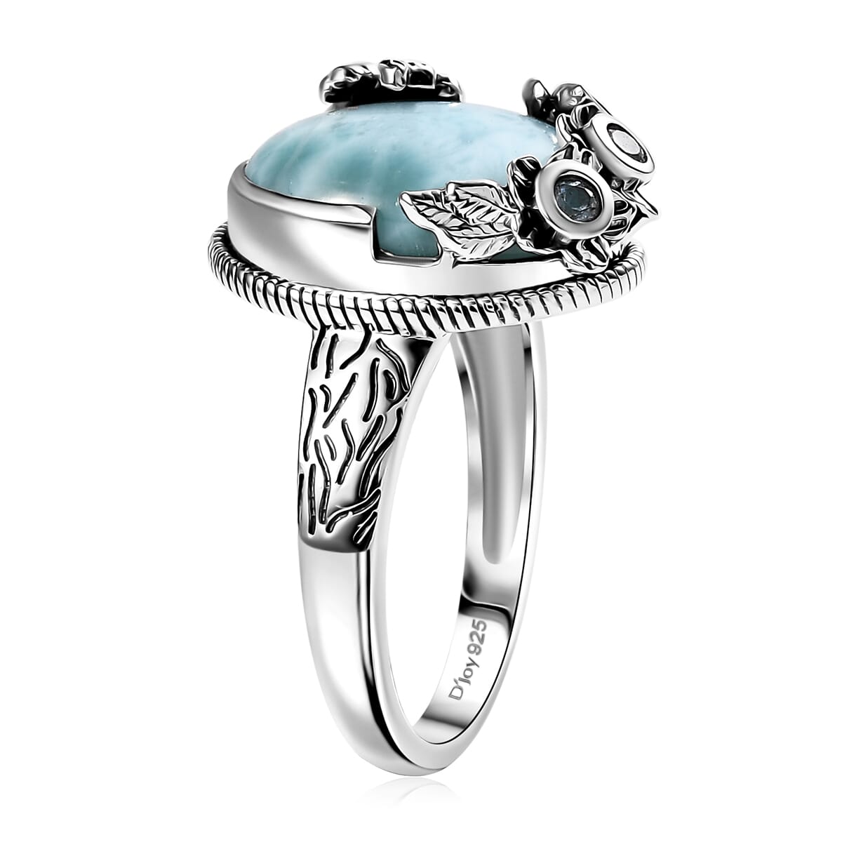 D'Joy Artisan Crafted Premium Larimar and Sky Blue Topaz 7.00 ctw Fancy Ring in Black Oxidied Sterling Silver (Size 9.0) image number 3