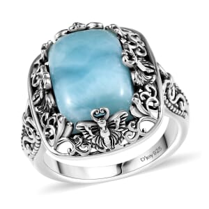 D'Joy Artisan Crafted Larimar 8.15 ctw Butterfly Ring in Sterling Silver (Size 8.0)