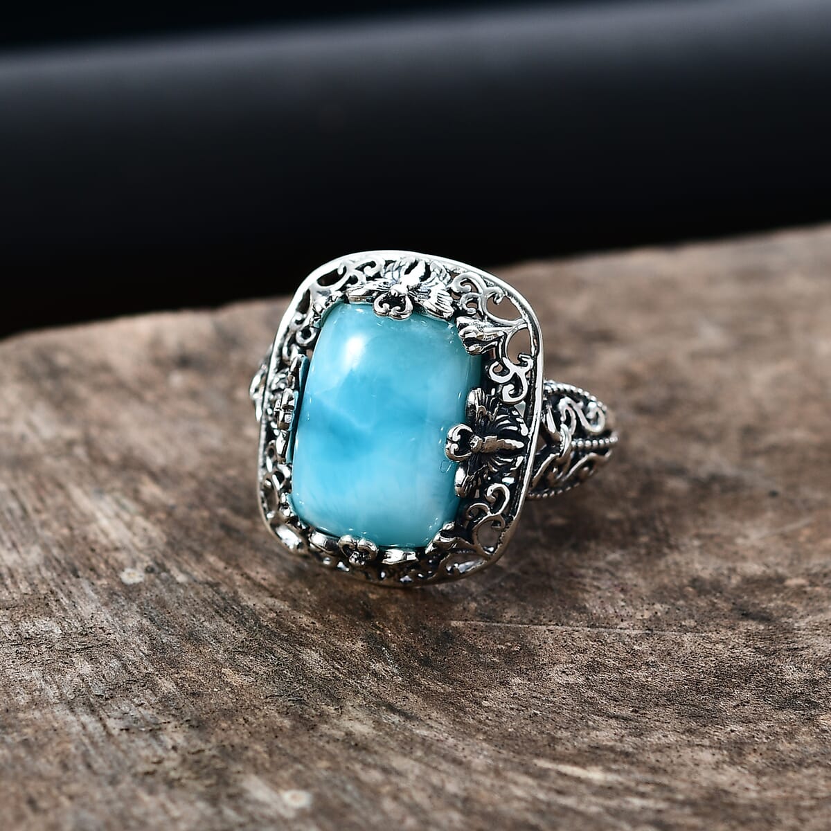 D'Joy Artisan Crafted Larimar 8.15 ctw Butterfly Ring in Sterling Silver (Size 8.0) image number 1