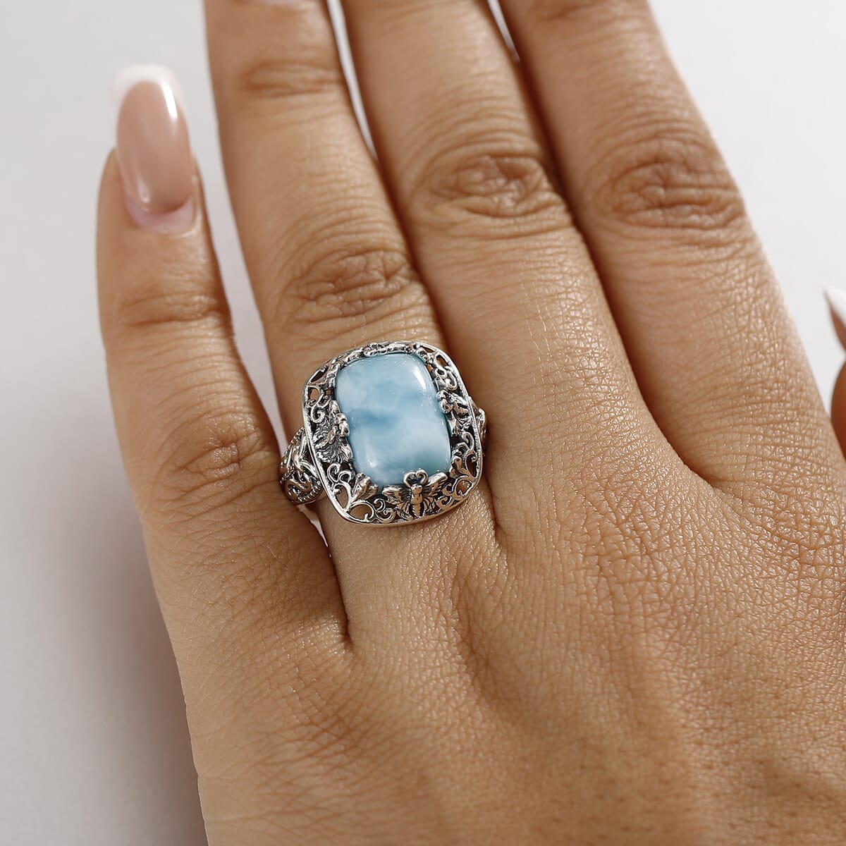 D'Joy Artisan Crafted Larimar 8.15 ctw Butterfly Ring in Sterling Silver (Size 8.0) image number 2