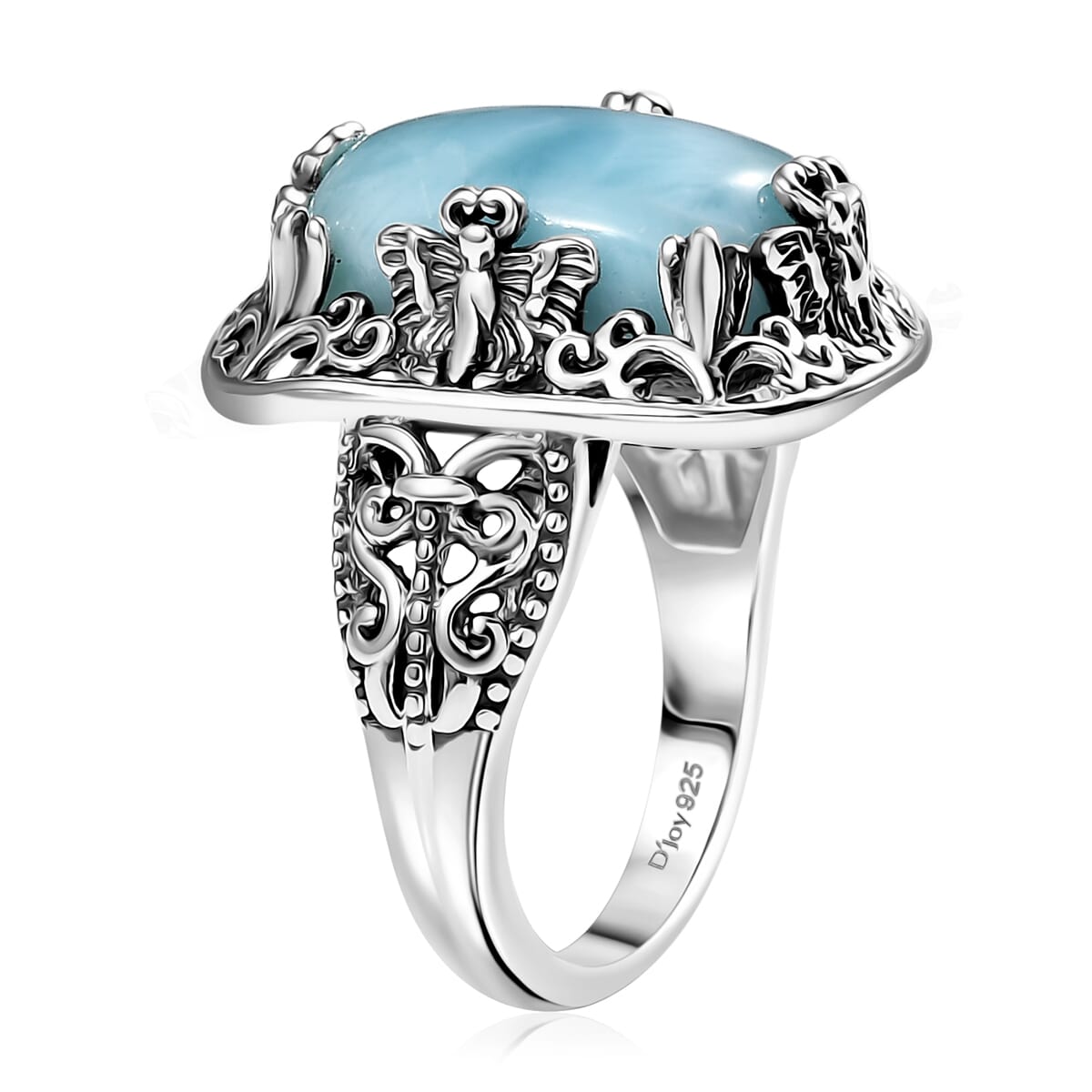 D'Joy Artisan Crafted Larimar 8.15 ctw Butterfly Ring in Sterling Silver (Size 8.0) image number 3