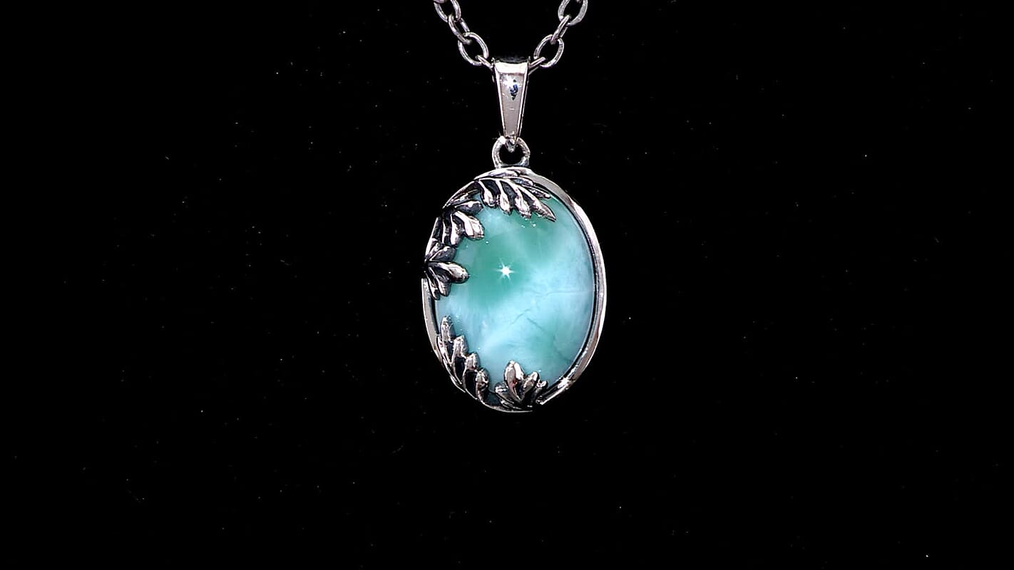D'Joy Premium Larimar 12.50 ctw Flowing Leaf Pendant without Chain in Sterling Silver