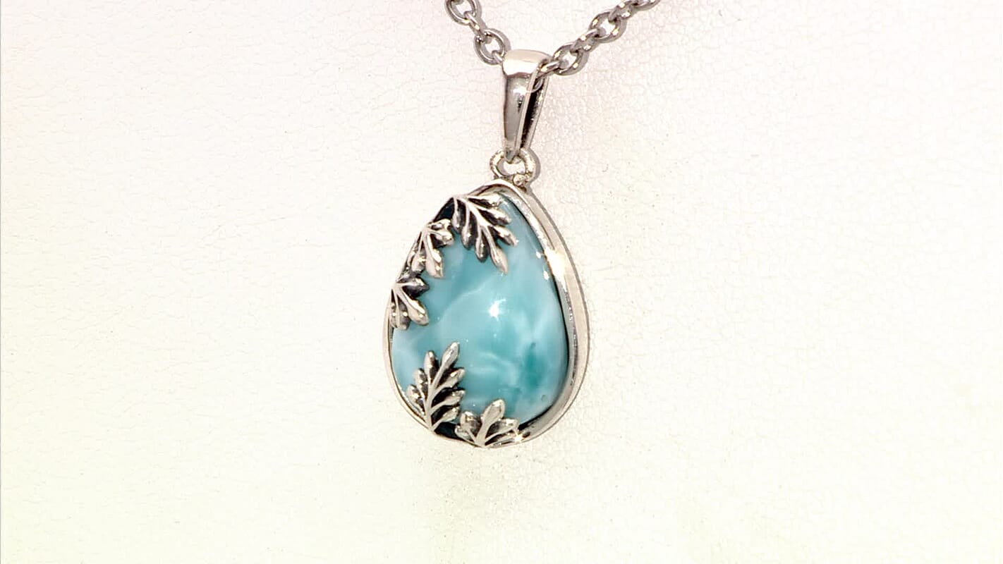 D'Joy Premium Larimar 11.10 ctw Flowing Swirl Pendant without Chain Sterling Silver