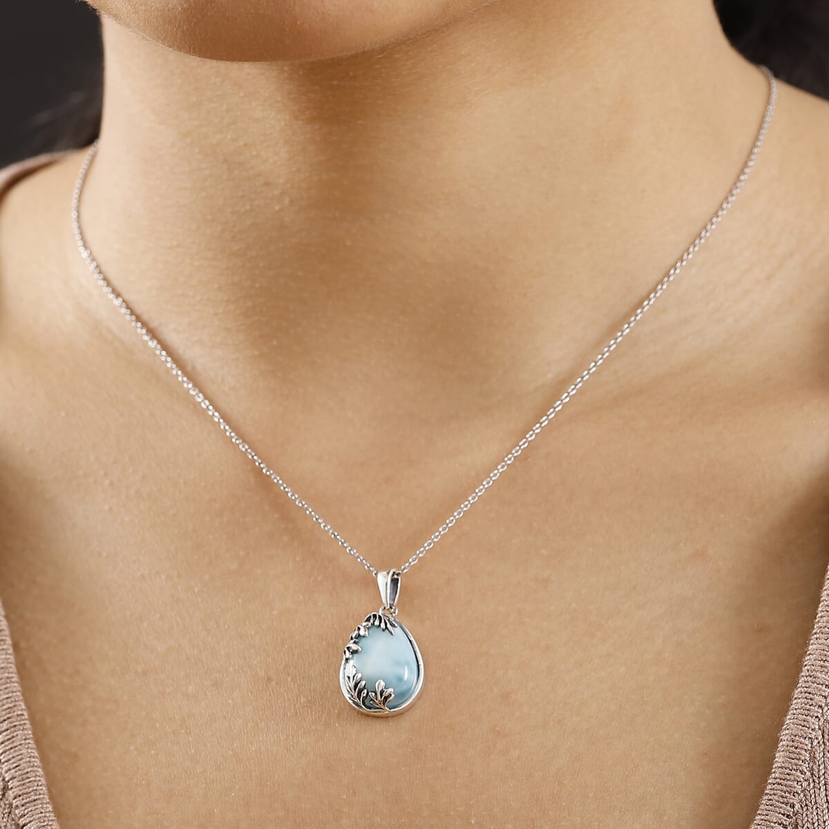 D'Joy Premium Larimar 11.10 ctw Flowing Swirl Pendant without Chain Sterling Silver image number 2
