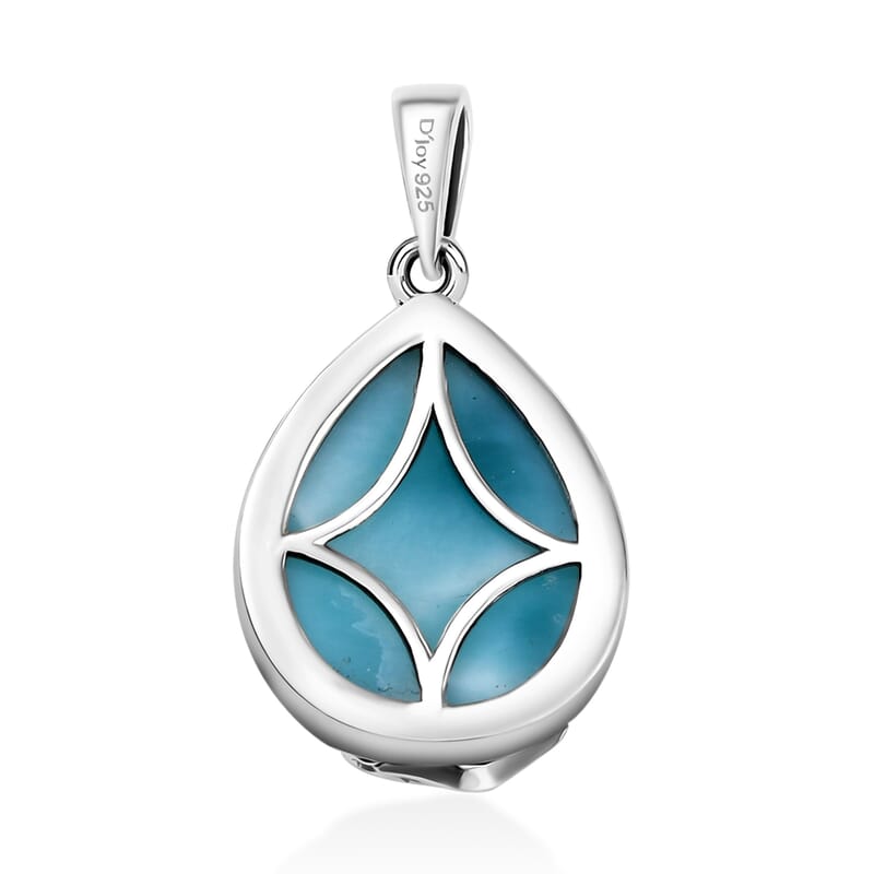 D'Joy Artisan Crafted Premium Larimar 11.10 ctw Flowing Swirl Pendant without Chain Sterling Silver