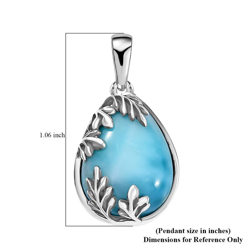 D'Joy Artisan Crafted Premium Larimar 11.10 ctw Flowing Swirl Pendant without Chain Sterling Silver