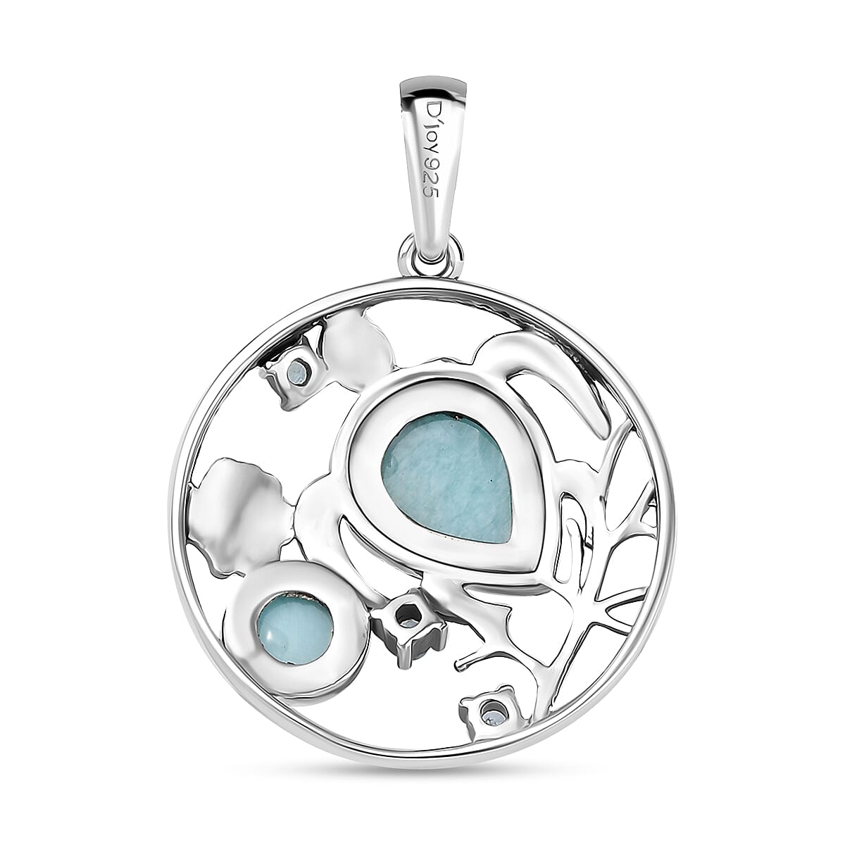 D'Joy Artisan Crafted Premium Larimar and Betroka Blue Apatite 2.90 ctw Turtle Pendant without Chain Sterling Silver