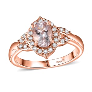 D'Joy Pink Morganite and White Zircon 0.90 ctw Ring in 18K Vermeil Rose Gold Over Sterling Silver (Size 10.0)