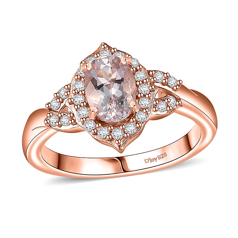 D'Joy Pink Morganite and White Zircon 0.90 ctw Ring in 18K Vermeil Rose Gold Over Sterling Silver (Size 10.0)