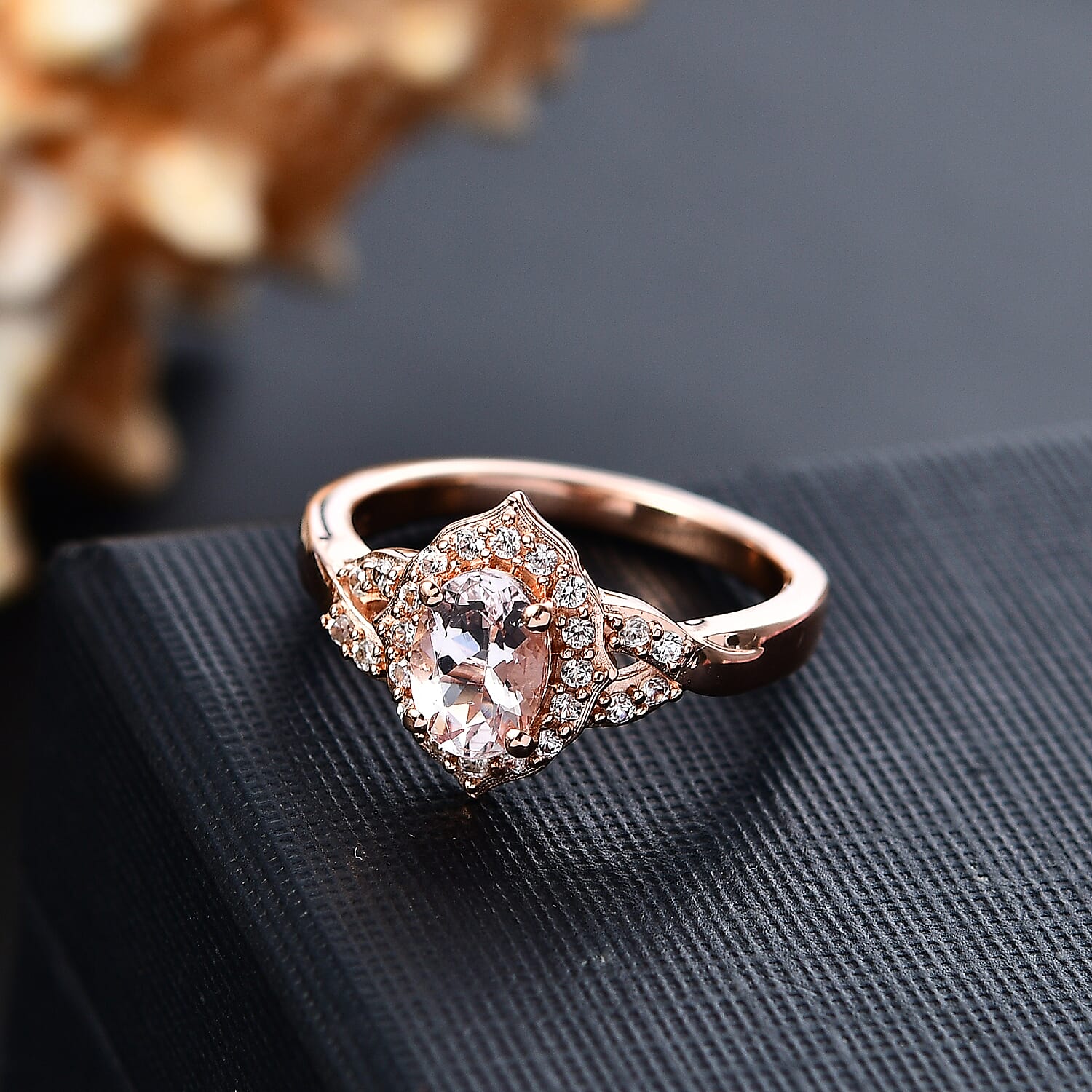 D'Joy Pink Morganite and White Zircon 0.90 ctw Ring in 18K Vermeil Rose Gold Over Sterling Silver (Size 10.0)