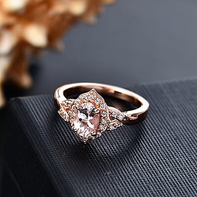 D'Joy Pink Morganite and White Zircon 0.90 ctw Ring in 18K Vermeil Rose Gold Over Sterling Silver (Size 10.0)