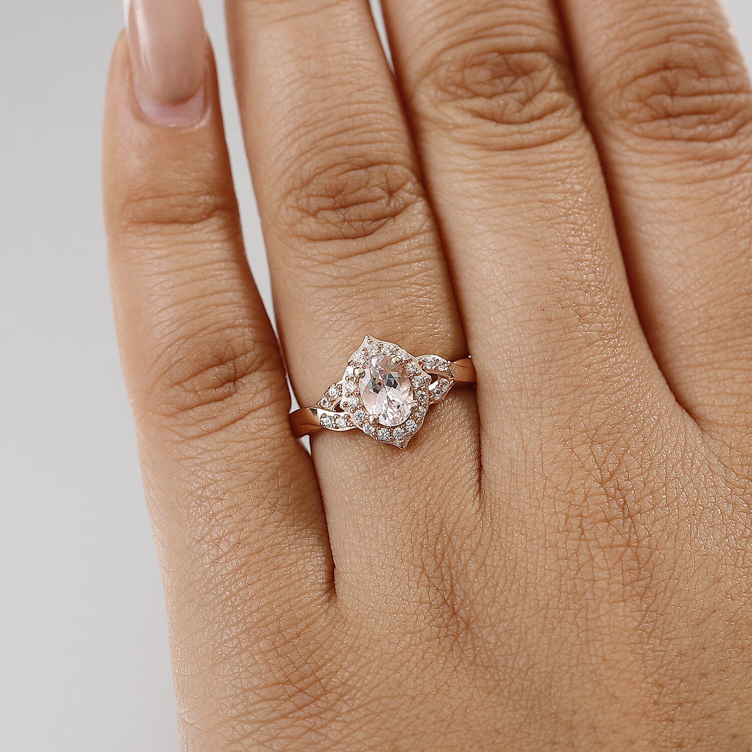 D'Joy Pink Morganite and White Zircon 0.90 ctw Ring in 18K Vermeil Rose Gold Over Sterling Silver (Size 10.0)